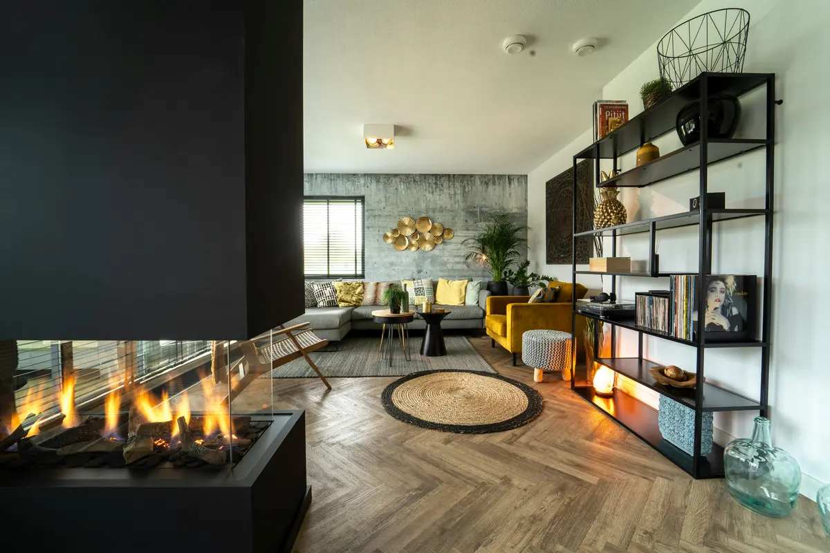 Modern gas fireplace installed in a Houston living room