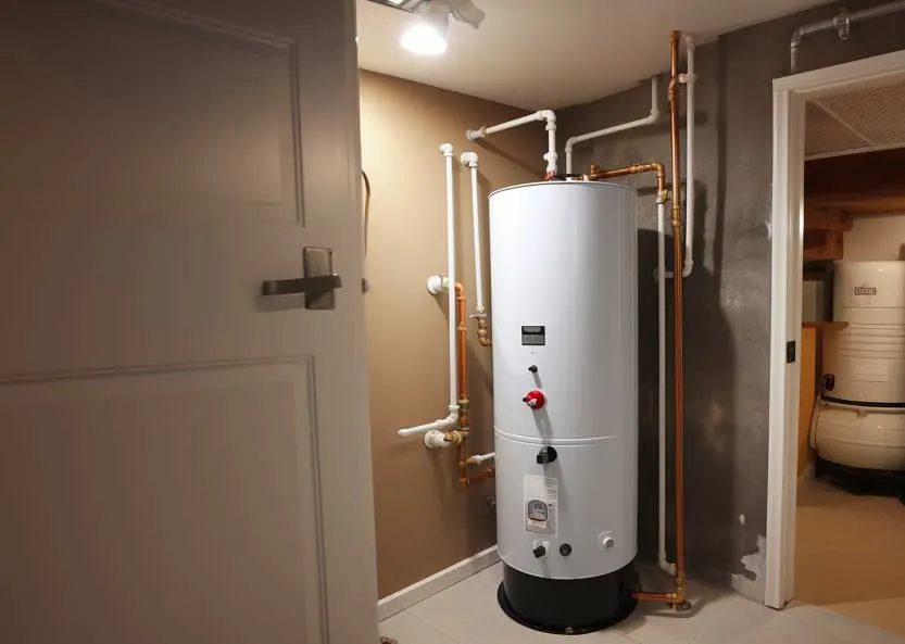 Residential gas water heater tank installed in a Houston basement